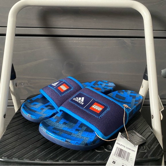 Adidas Adilette Comfort X Lego® Slides Men 8 Women 9 Navy, Blue Rush GW0823 - Picture 4 of 6